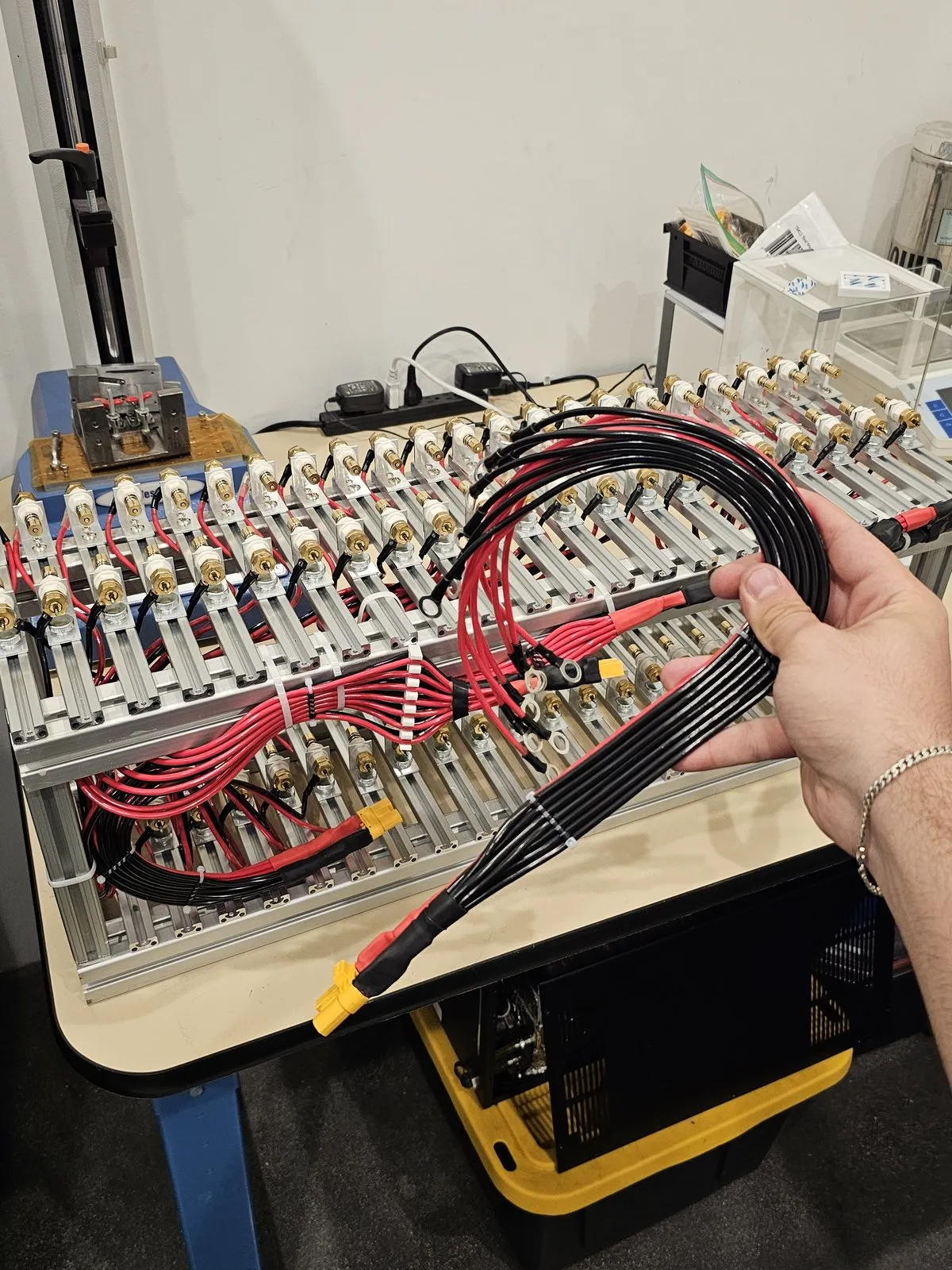 Cell-holder structure receiving its balanced wiring harnesses