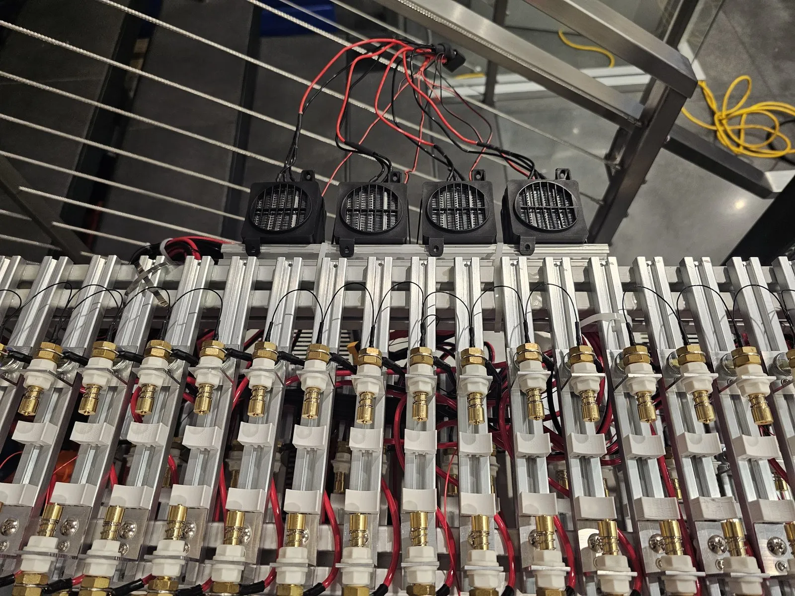 Wiring close-up with the heater-blowers visible behind